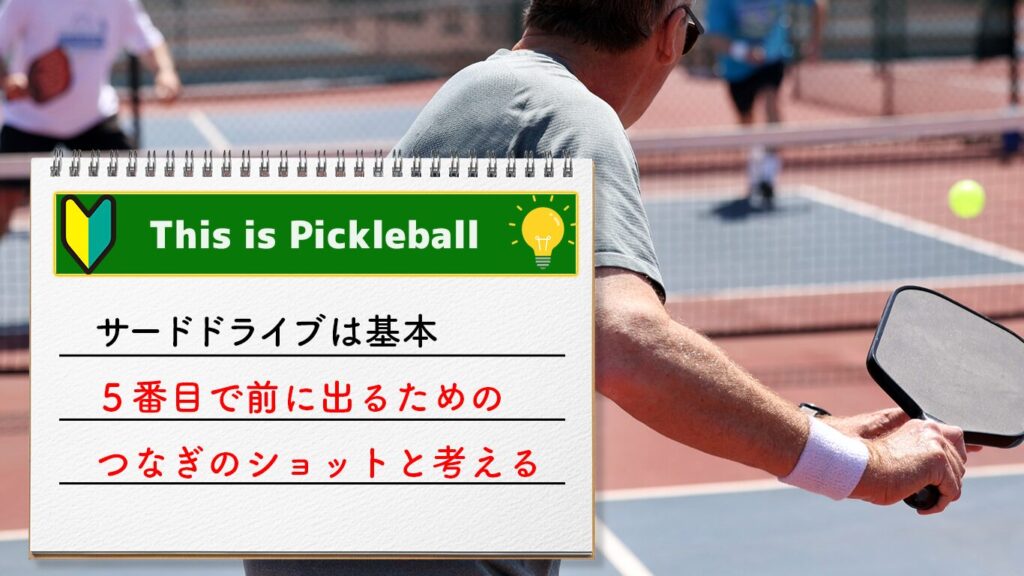 ピックルボールの常識　サードドライブは次へのつなぎのショットのイメージ画像