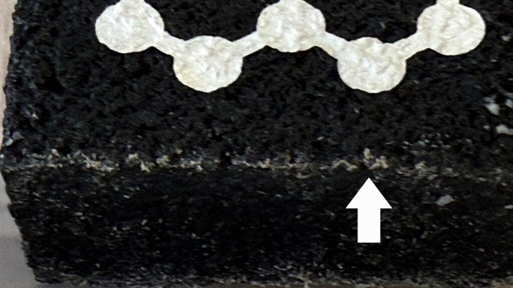 使用後のパドル消しゴムの拡大図